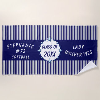 Serviette De Plage Diplôme d'études en bleu et blanc personnalisé
