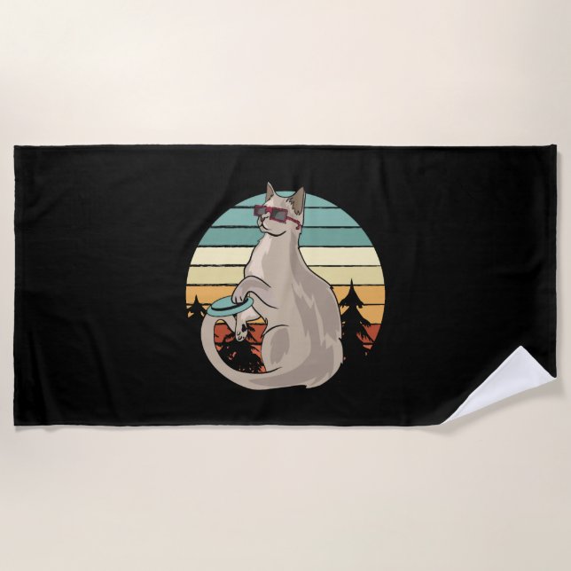 Serviette De Plage Disque Golf Panier Funny Chat Joueur cadeau (Devant)