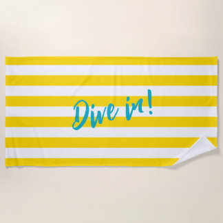 Serviette De Plage Dive In Fun Yellow and White Striped Pool Party