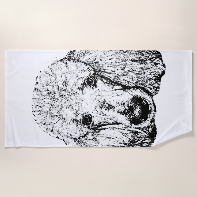 Serviette De Plage Dog Head Beach Towel – Minimalist Line Art (Devant)