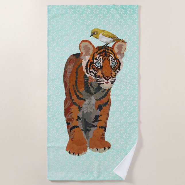 SERVIETTE DE PLAGE D'OISEAU EN OR ET TIGER (Devant)