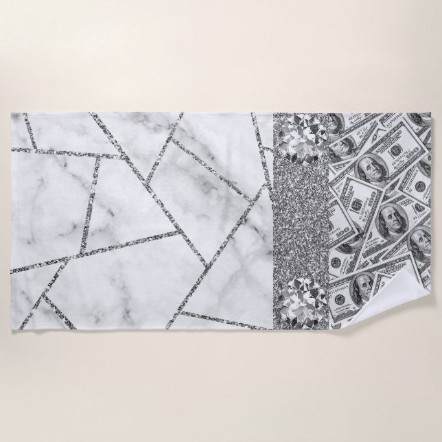 Serviette De Plage Dollars d'argent luxueux Parties scintillant intér (Devant)