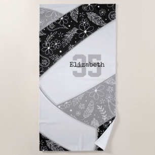 Serviette De Plage doodle floral artsy volley gris noir