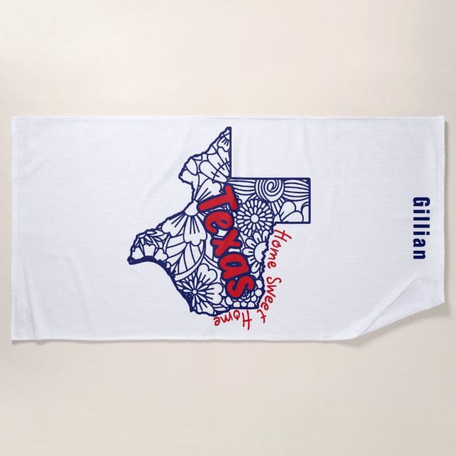 Serviette De Plage Doodle Floral Texas Personnalisé (Devant)