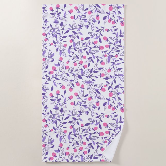 Serviette De Plage Doodles floraux rose et violet (Devant)