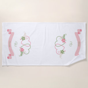 Serviette De Plage Double coeur personnalisé nouvellement marié