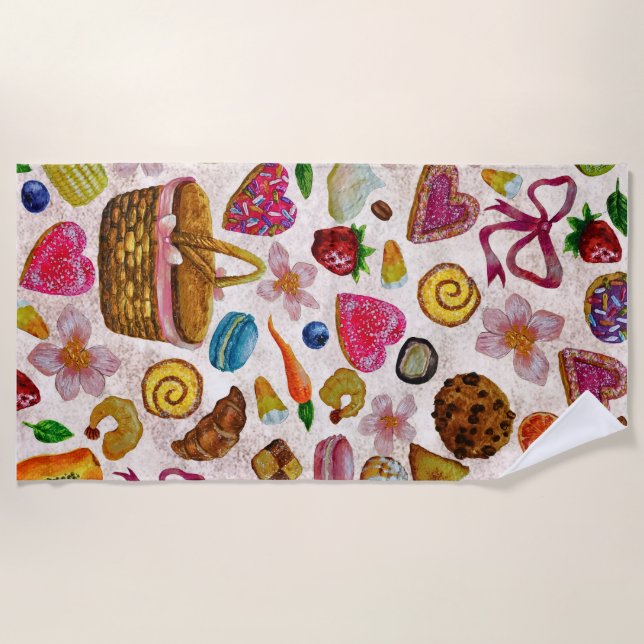 Serviette De Plage Douceurs de pâtisserie mignonnes (Devant)