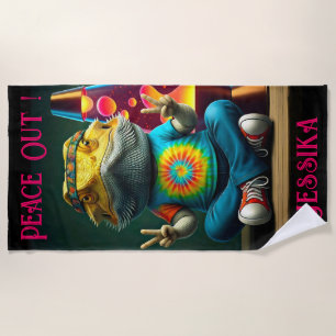 Serviette De Plage Dragon Barbu Hippie Paix Rétro Personnalisé