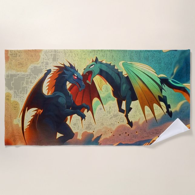 Serviette De Plage Dragon contre Pégase - Art Fantastique (Devant)