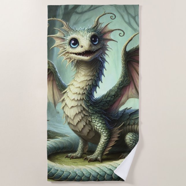 Serviette De Plage Dragon Jabberwocky Mignon Créature Fantastique Art (Devant)