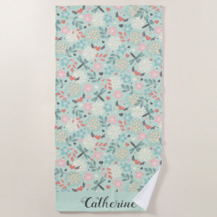 Serviette De Plage Dragonflies et Coeurs Floral