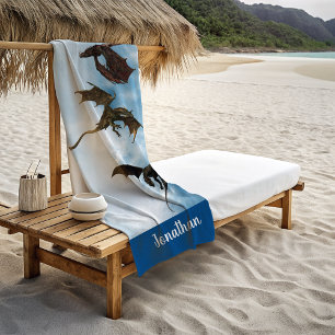 Serviette De Plage Dragons Volants Wyvern Fantastique Personnalisé 