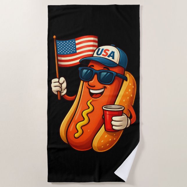 Serviette De Plage Drapeau 4 juillet Hotdog Funny Patriotique USA (Devant)