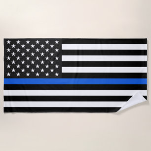 Serviette De Plage Drapeau américain de la Ligne Bleue Mince