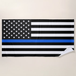 Serviette De Plage Drapeau américain de la Ligne Bleue Mince