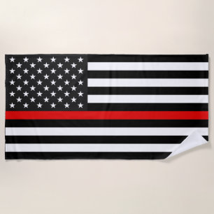 Serviette De Plage Drapeau américain de la ligne rouge mince