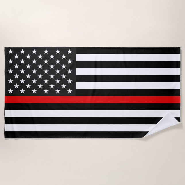 Serviette De Plage Drapeau américain de la ligne rouge mince (Devant)