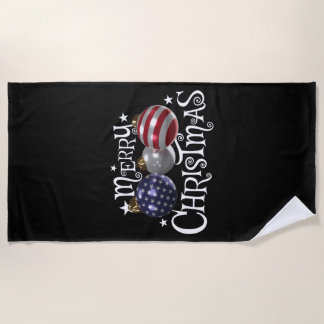 Serviette De Plage Drapeau Américain Joyeux Noël Arbre Boules US Patr