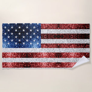 Serviette De Plage drapeau américain rouge blanc brillant parties sci