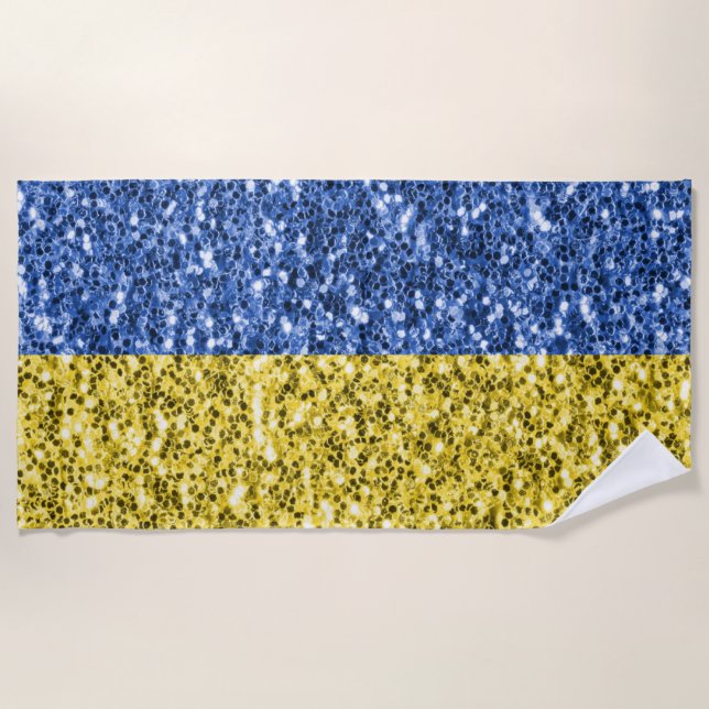 Serviette De Plage Drapeau bleu jaune Ukraine parties scintillant fau (Devant)