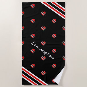 Serviette De Plage Drapeau cardiaque de Trinité-et-Tobago avec nom su