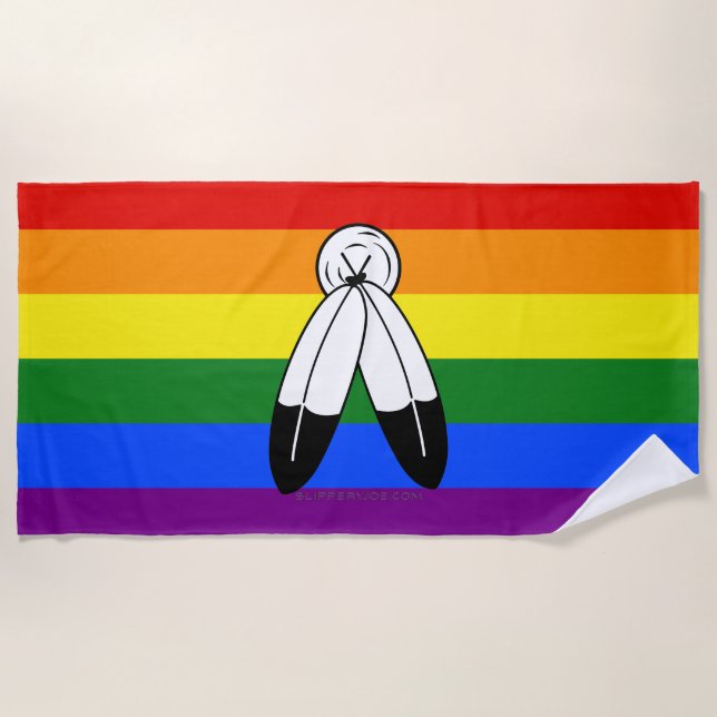Serviette De Plage Drapeau de fierté bispirituel de SlipperyJoe symbo (Devant)