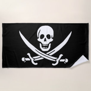 Serviette De Plage Drapeau de pirate Crâne croisé épées