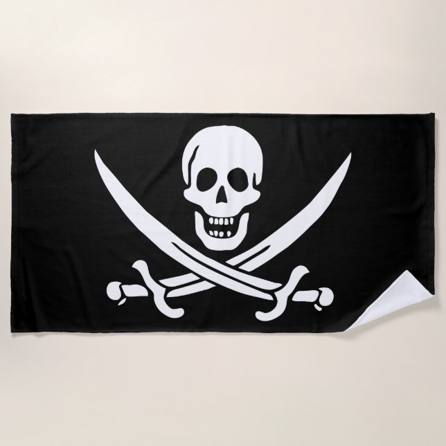 Serviette De Plage Drapeau de pirate Crâne croisé épées (Devant)