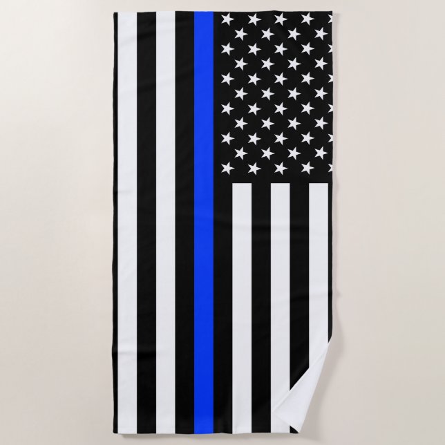 Serviette De Plage Drapeau de police de la ligne bleue mince (Devant)