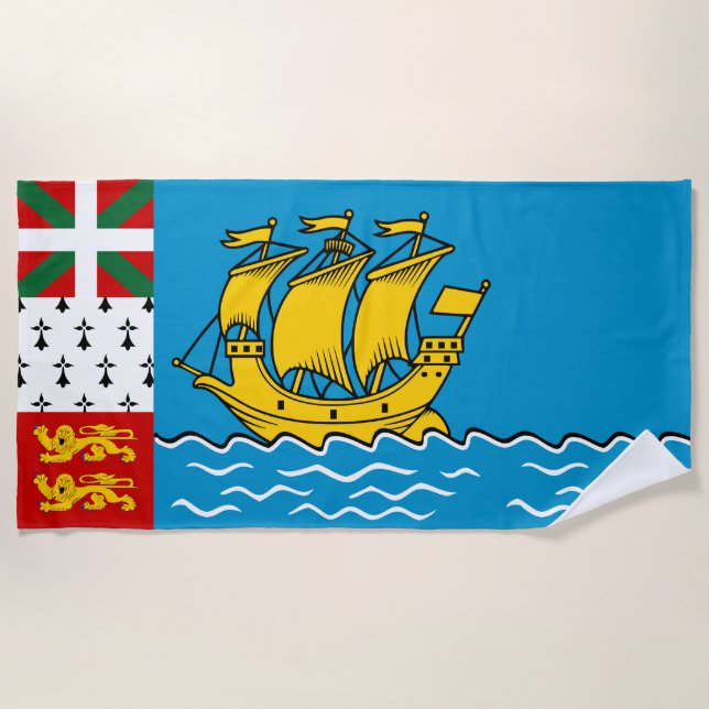 Serviette De Plage Drapeau de Saint-Pierre-et-Miquelon (Devant)