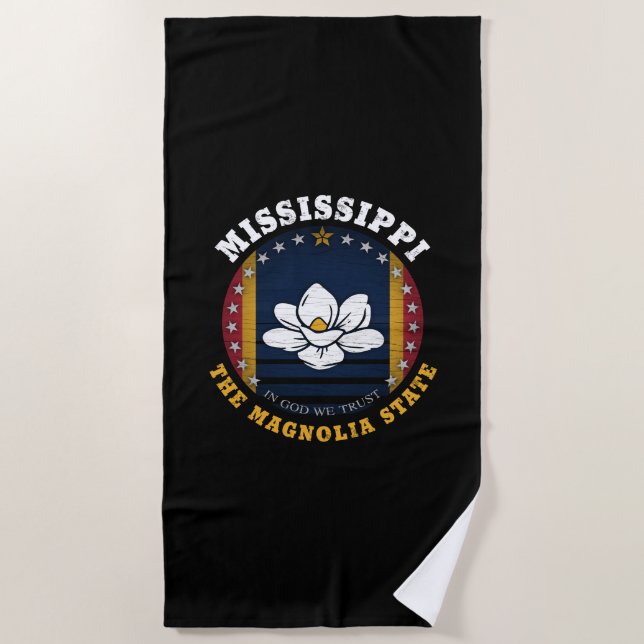SERVIETTE DE PLAGE DRAPEAU D'ÉTAT DE MISSISSIPPI MAGNOLIA (Devant)