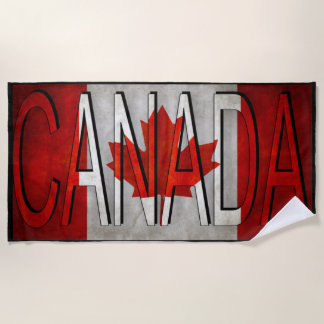 Serviette De Plage Drapeau du Canada et arêtes noires LOGO