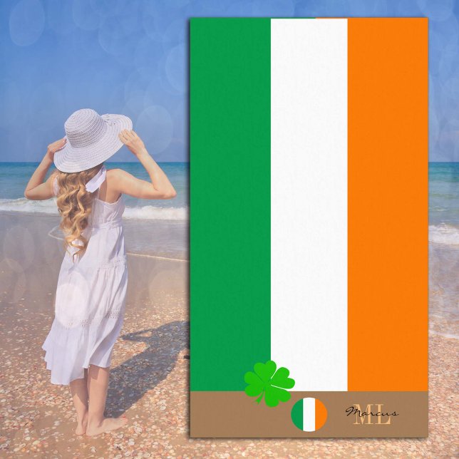 Serviette De Plage Drapeau irlandais & Irlande monogrammed / serviett (Créateur téléchargé)
