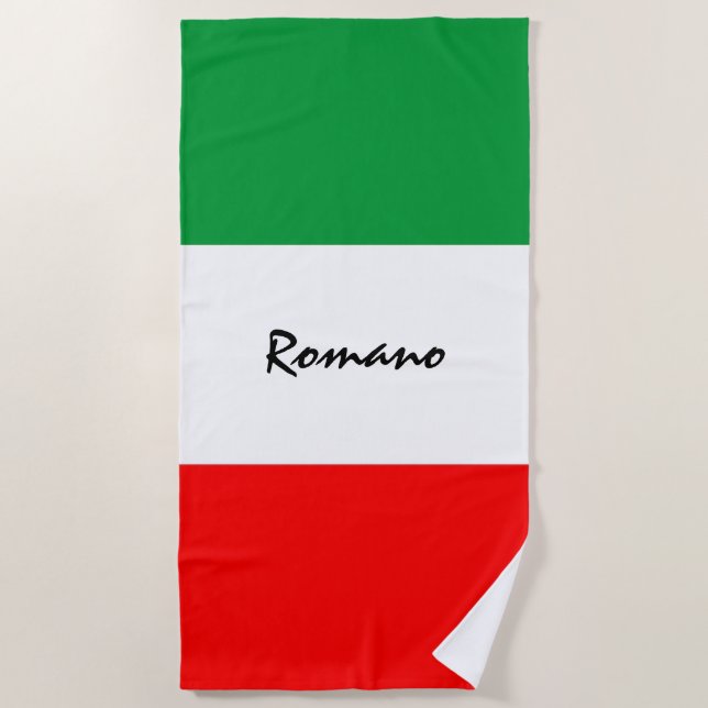 Serviette De Plage Drapeau italien Tricolore avec le nom de l'Italie (Devant)