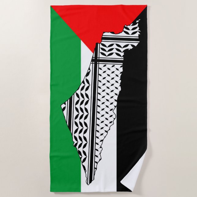 Serviette De Plage Drapeau palestinien et carte avec Motif Keffiyeg (Devant)