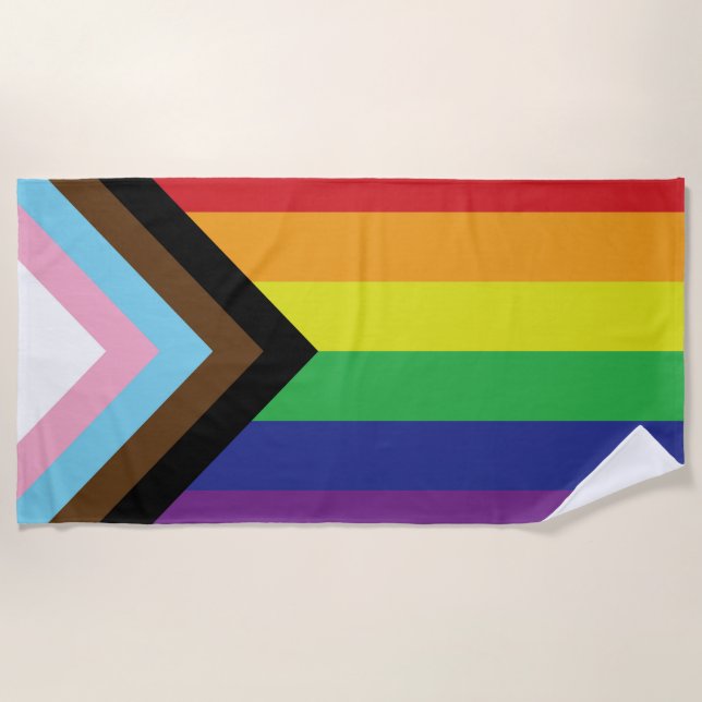 Serviette De Plage Drapeau progressiste LGBTQIA (Devant)