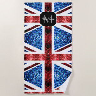 Serviette De Plage Drapeau rouge et bleu parties scintillant Monogram