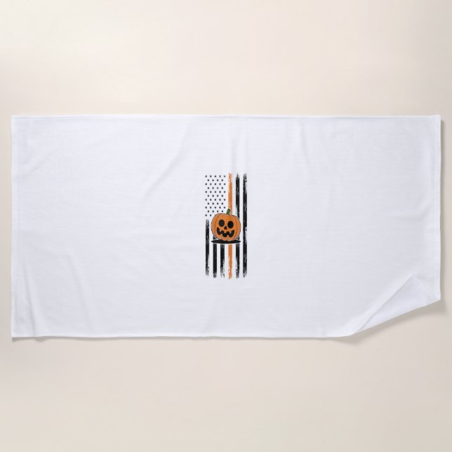 Serviette De Plage Drapeau US du chef du citrouille (Devant)