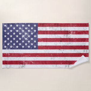 Serviette De Plage Drapeau vintage USA Patriotique Américain Rouge Bl