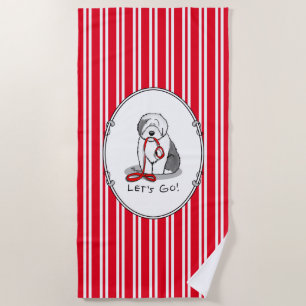 Serviette De Plage Drôle Allons-y ! Walk Old English Sheepdog (Gris 1