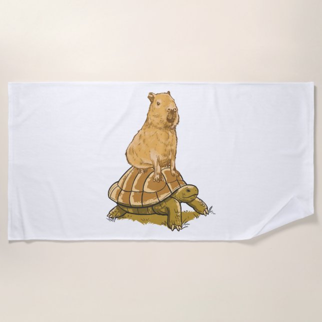 Serviette De Plage Drôle Capybara Animal Turtle Cute Capybara (Devant)