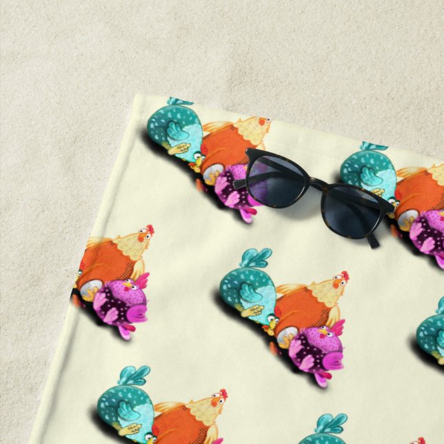 Serviette de plage drôle de poulet (En situation)