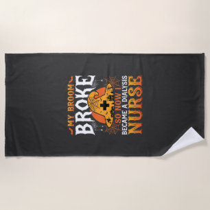 Serviette De Plage Drôle de sorcière infirmière de dialyse de balai d