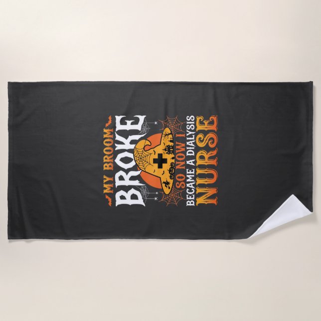Serviette De Plage Drôle de sorcière infirmière de dialyse de balai d (Devant)