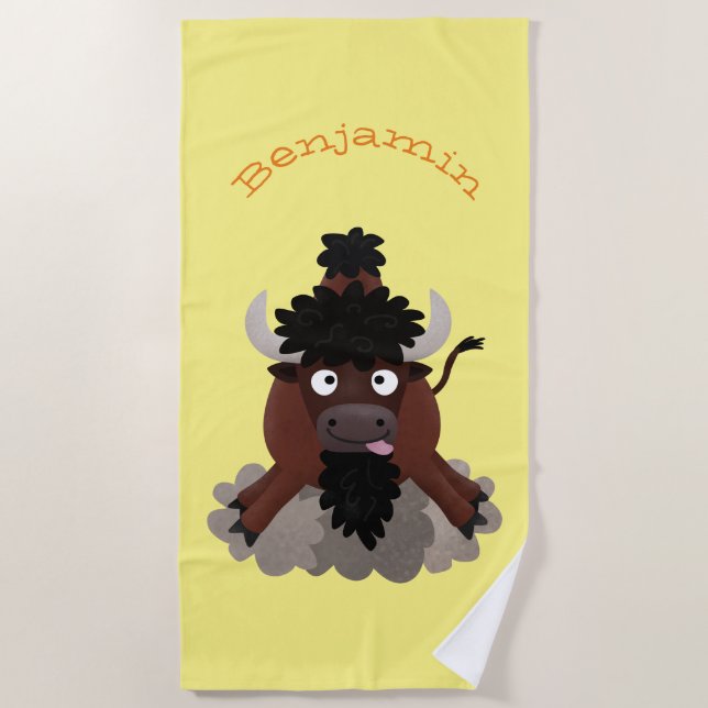 Serviette De Plage Drôle dessin animé de bison de buffle (Devant)