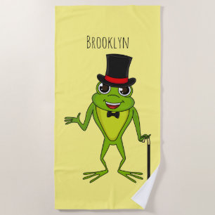 Serviette De Plage Drôle grenouille avec chapeau dessus dessin animé
