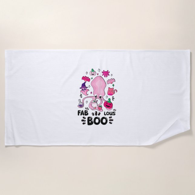 Serviette De Plage Drôle Halloween Pink Cat Ghost Jonglage Octopus Fa (Devant)