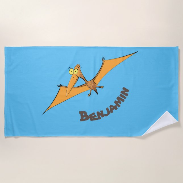 Serviette De Plage Drôle mignon dessin animé de pterodactyle volant o (Devant)