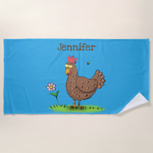 Serviette De Plage Drôle poulet rustique whimsical dessin animé