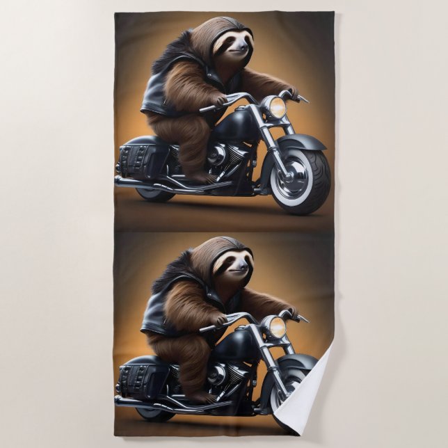 Serviette De Plage Drôle Vélo De Fente Sur Moto, (Devant)